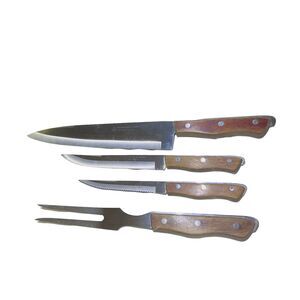 VTG Maxam Precision Hollow Ground Stainless Steel Wood Handle Knives & Fork 4 pc